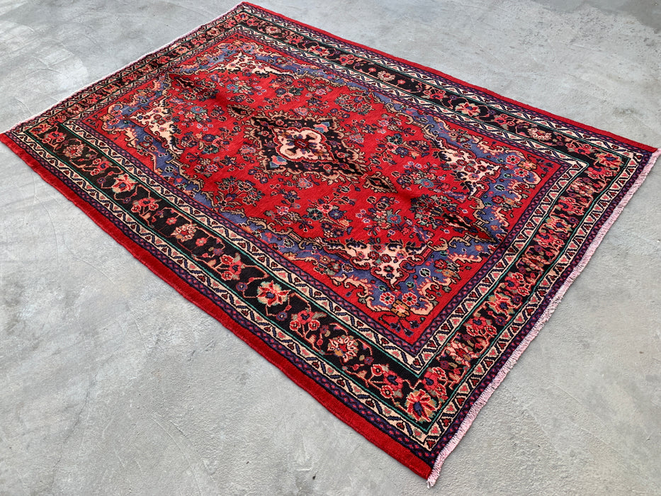 Handmade Persian Wool Area Rug 7x10 - Red, Blue & Ivory Traditional Medallion Persian Style Rug - Exact Size 10'4" x 7'1" - KBHM-1032