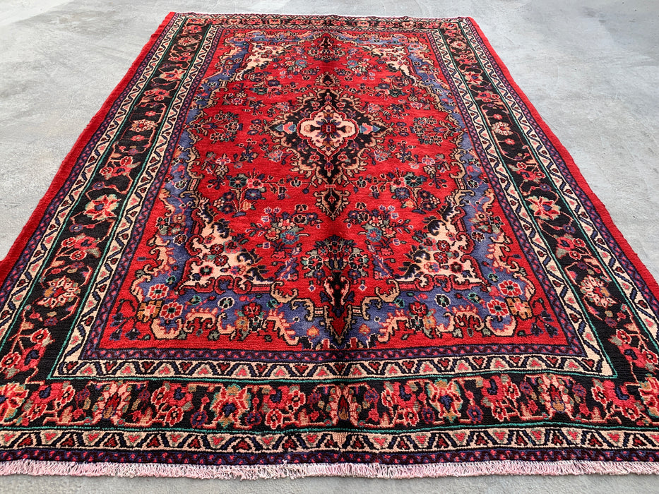 Handmade Persian Wool Area Rug 7x10 - Red, Blue & Ivory Traditional Medallion Persian Style Rug - Exact Size 10'4" x 7'1" - KBHM-1032
