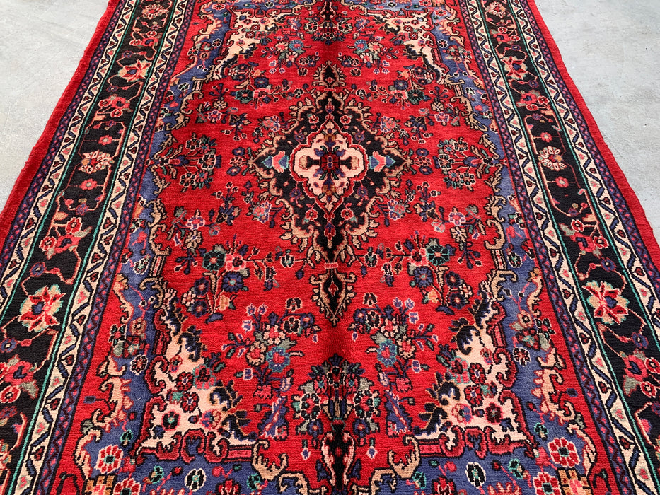 Handmade Persian Wool Area Rug 7x10 - Red, Blue & Ivory Traditional Medallion Persian Style Rug - Exact Size 10'4" x 7'1" - KBHM-1032