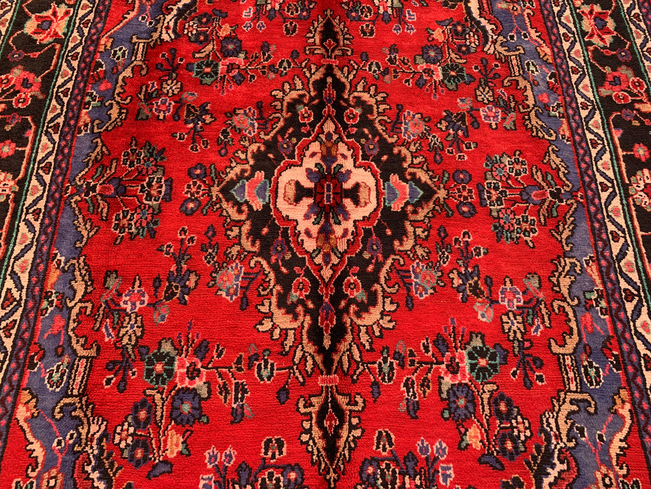 Handmade Persian Wool Area Rug 7x10 - Red, Blue & Ivory Traditional Medallion Persian Style Rug - Exact Size 10'4" x 7'1" - KBHM-1032