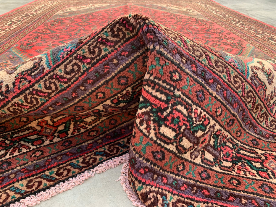 9'9 x 7'0 Hand-Knotted Persian Wool Rug in Red, Ivory & Charcoal Traditional Geometric Medallion Design | KBHM-1033