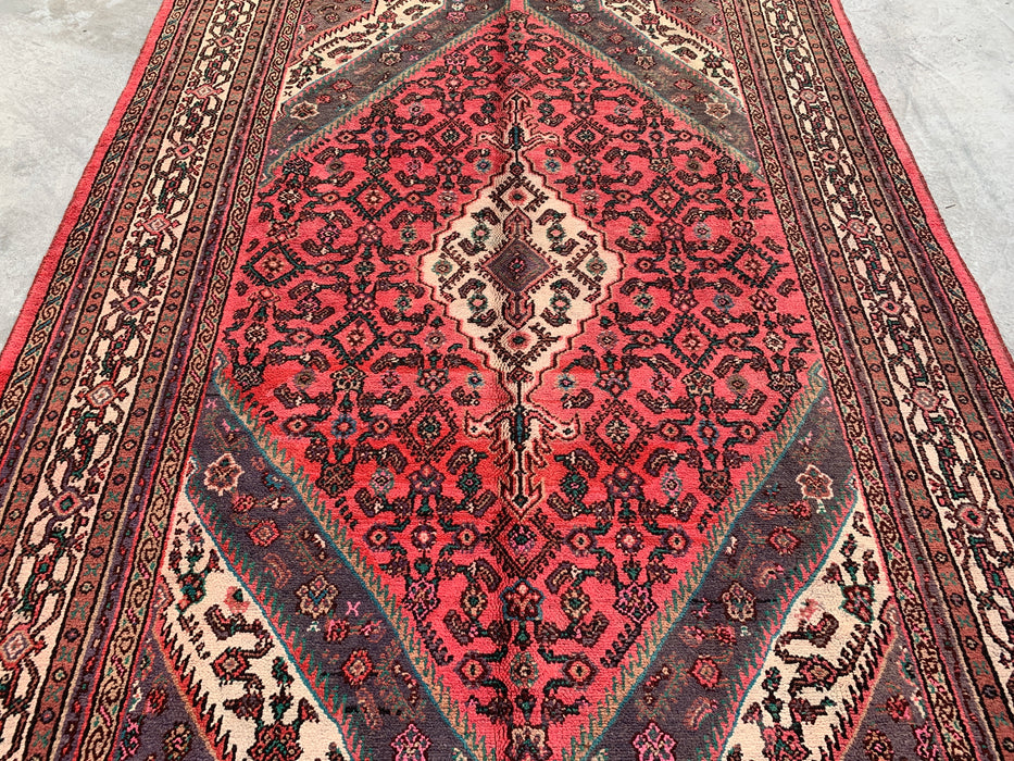 9'9 x 7'0 Hand-Knotted Persian Wool Rug in Red, Ivory & Charcoal Traditional Geometric Medallion Design | KBHM-1033