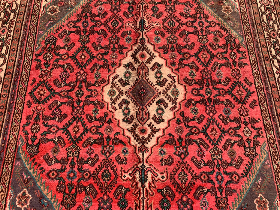 9'9 x 7'0 Hand-Knotted Persian Wool Rug in Red, Ivory & Charcoal Traditional Geometric Medallion Design | KBHM-1033
