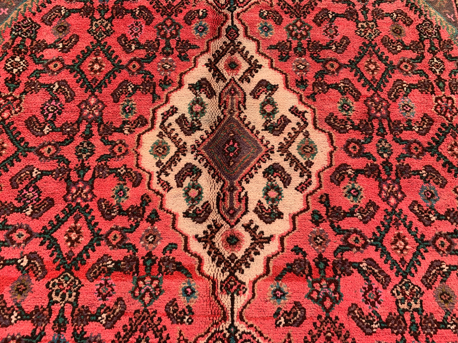 9'9 x 7'0 Hand-Knotted Persian Wool Rug in Red, Ivory & Charcoal Traditional Geometric Medallion Design | KBHM-1033