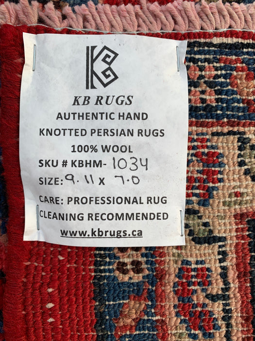 Handmade Persian Wool Area Rug 7x10 - Red, Blue & Ivory Traditional Medallion Persian Style Rug - Exact Size 9'11" x 7'0" - KBHM-1034