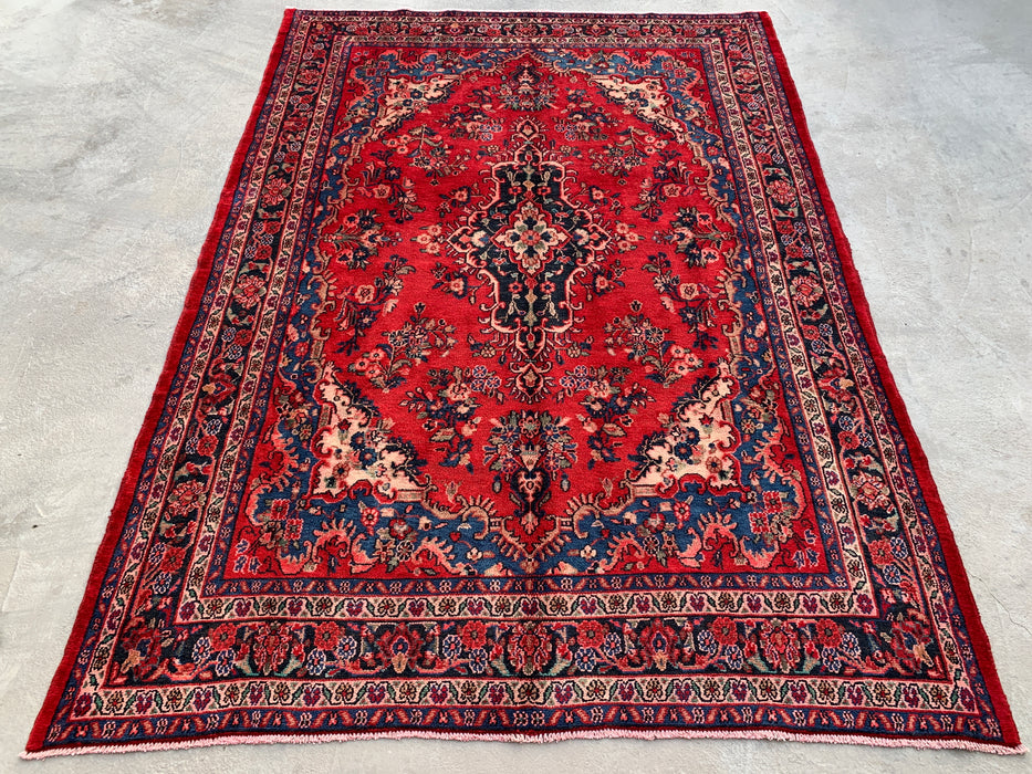 Handmade Persian Wool Area Rug 7x10 - Red, Blue & Ivory Traditional Medallion Persian Style Rug - Exact Size 9'11" x 7'0" - KBHM-1034