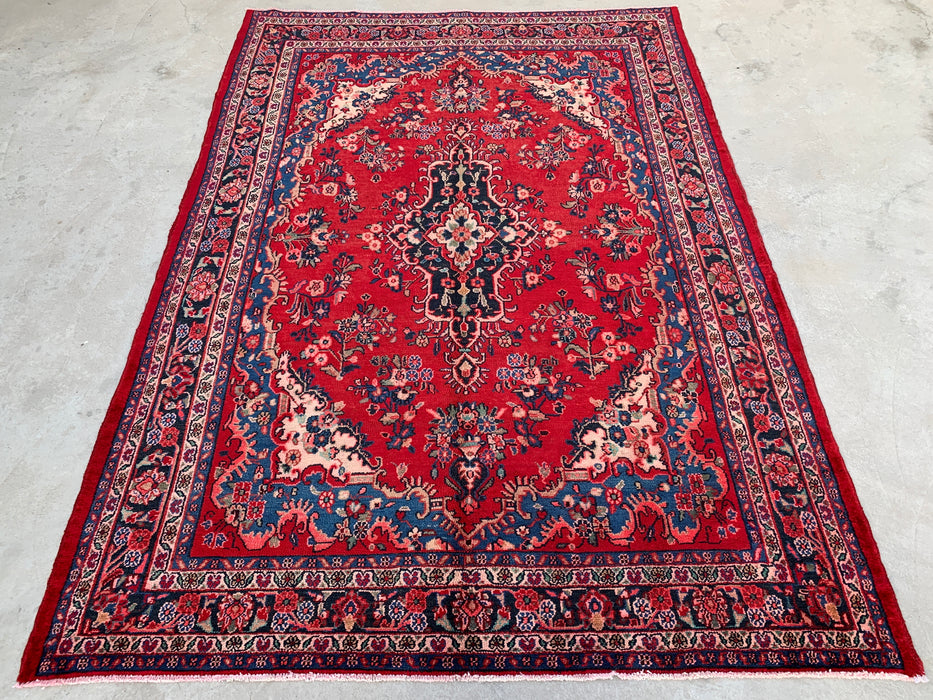 Handmade Persian Wool Area Rug 7x10 - Red, Blue & Ivory Traditional Medallion Persian Style Rug - Exact Size 9'11" x 7'0" - KBHM-1034