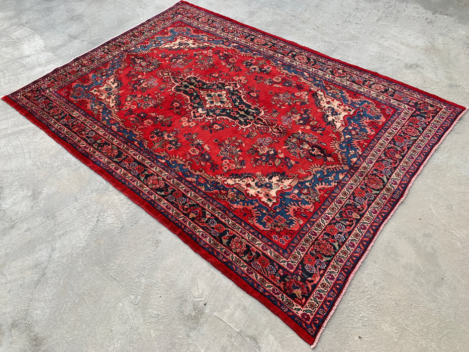 Handmade Persian Wool Area Rug 7x10 - Red, Blue & Ivory Traditional Medallion Persian Style Rug - Exact Size 9'11" x 7'0" - KBHM-1034