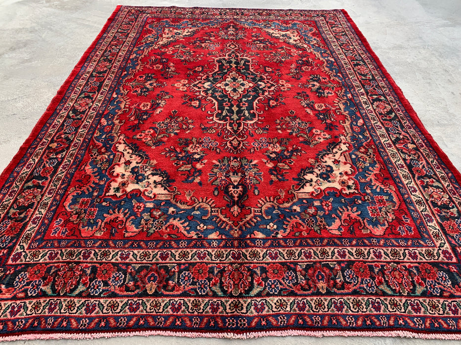 Handmade Persian Wool Area Rug 7x10 - Red, Blue & Ivory Traditional Medallion Persian Style Rug - Exact Size 9'11" x 7'0" - KBHM-1034