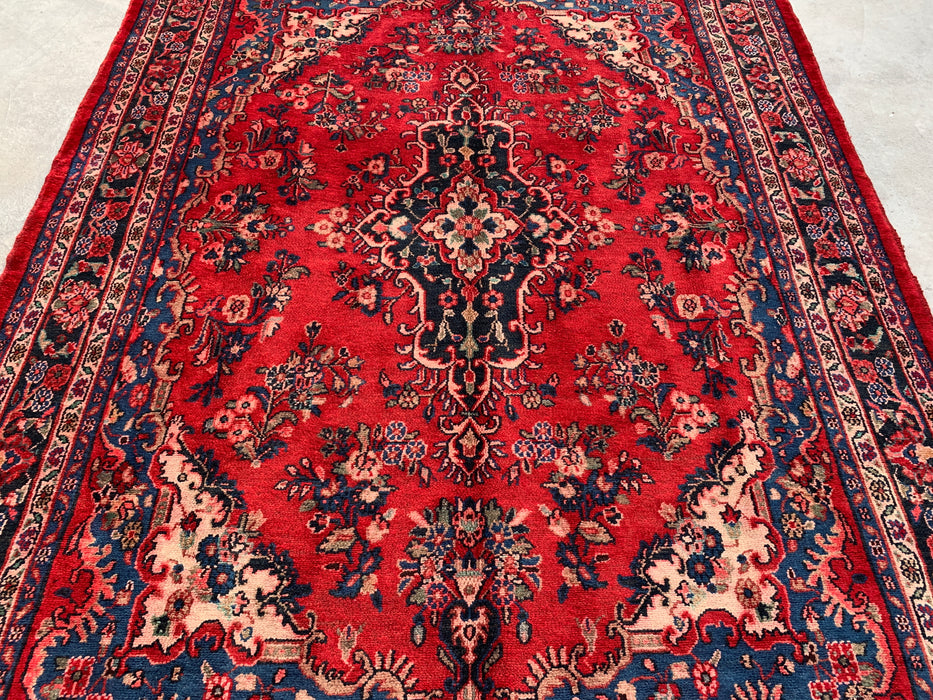 Handmade Persian Wool Area Rug 7x10 - Red, Blue & Ivory Traditional Medallion Persian Style Rug - Exact Size 9'11" x 7'0" - KBHM-1034