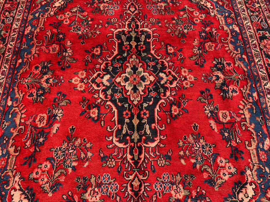 Handmade Persian Wool Area Rug 7x10 - Red, Blue & Ivory Traditional Medallion Persian Style Rug - Exact Size 9'11" x 7'0" - KBHM-1034