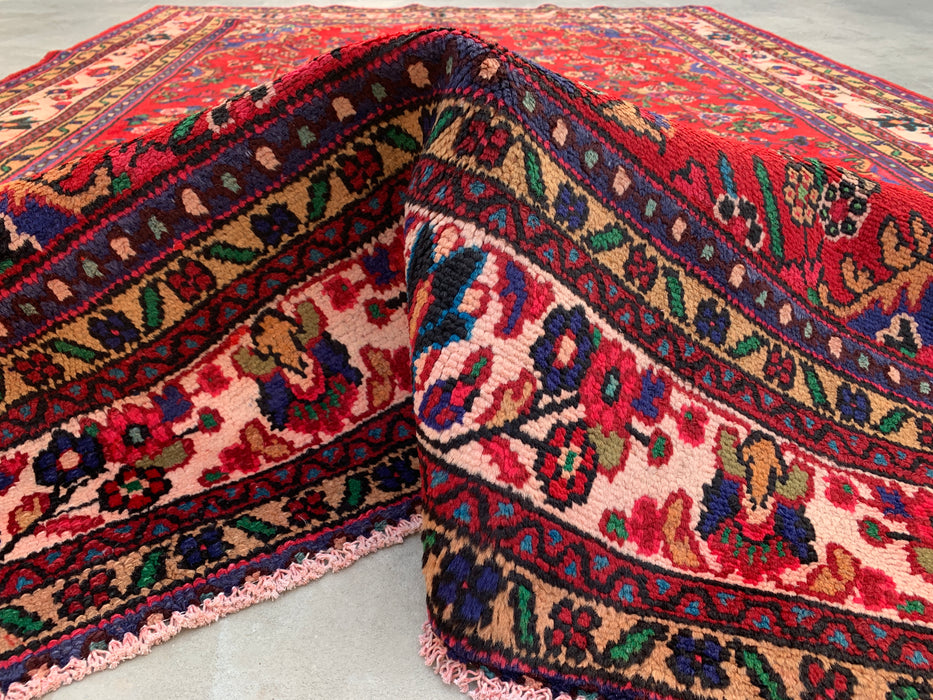 Handmade Persian Wool Area Rug 7x10 - Red, Navy & Ivory Traditional Medallion Persian Style Rug - Exact Size 9'9" x 6'8" - KBHM-1035