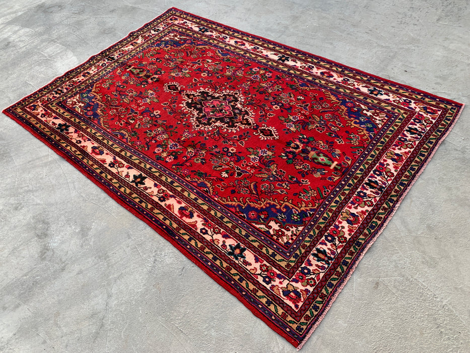 Handmade Persian Wool Area Rug 7x10 - Red, Navy & Ivory Traditional Medallion Persian Style Rug - Exact Size 9'9" x 6'8" - KBHM-1035