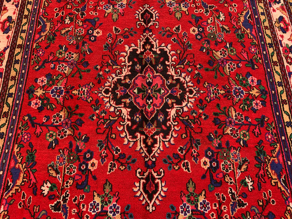 Handmade Persian Wool Area Rug 7x10 - Red, Navy & Ivory Traditional Medallion Persian Style Rug - Exact Size 9'9" x 6'8" - KBHM-1035