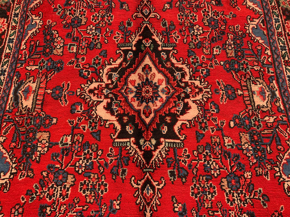 Handmade Persian Wool Area Rug 7x10 - Red, Navy & Ivory Traditional Medallion Persian Style Rug - Exact Size 9'7" x 6'4" - KBHM-1036