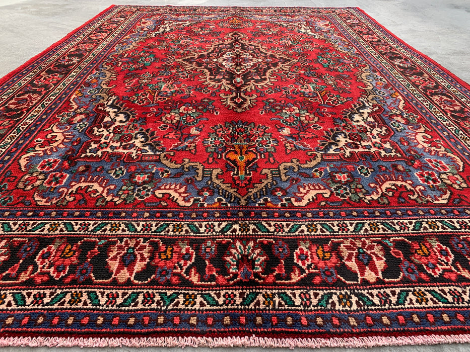Handmade Persian Wool Area Rug 7x10 - Red, Blue & Ivory Traditional Medallion Persian Style Rug - Exact Size 9'9" x 7'1" - KBHM-1037
