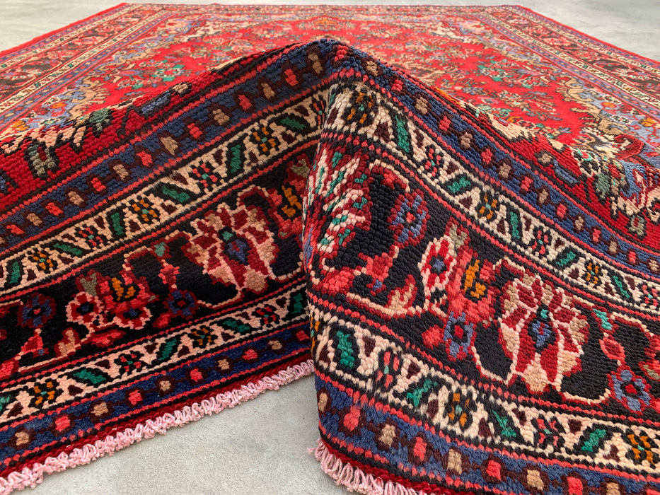 Handmade Persian Wool Area Rug 7x10 - Red, Blue & Ivory Traditional Medallion Persian Style Rug - Exact Size 9'9" x 7'1" - KBHM-1037