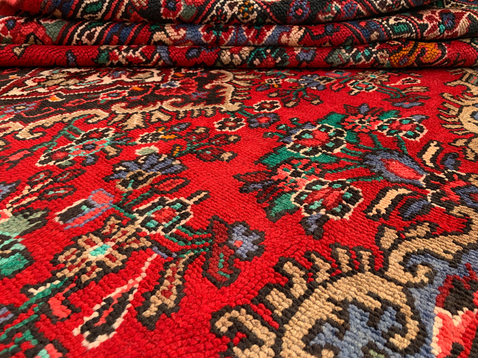 Handmade Persian Wool Area Rug 7x10 - Red, Blue & Ivory Traditional Medallion Persian Style Rug - Exact Size 9'9" x 7'1" - KBHM-1037