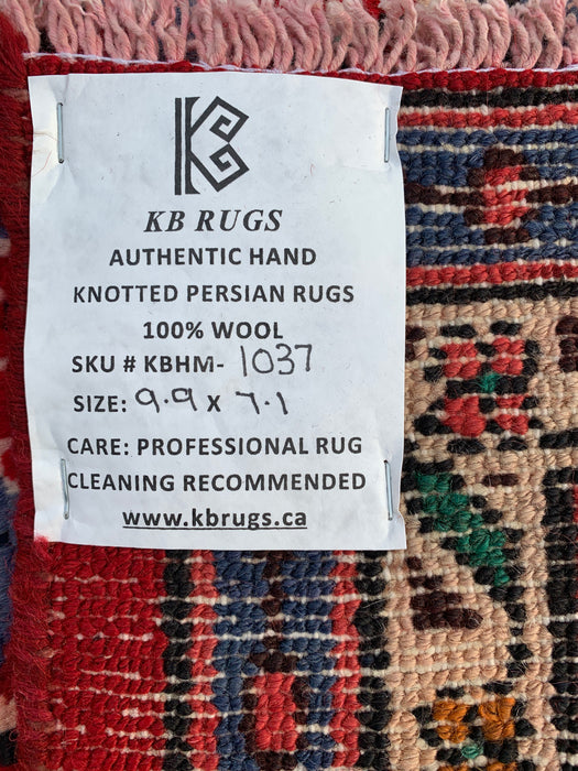 Handmade Persian Wool Area Rug 7x10 - Red, Blue & Ivory Traditional Medallion Persian Style Rug - Exact Size 9'9" x 7'1" - KBHM-1037