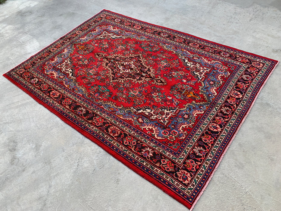 Handmade Persian Wool Area Rug 7x10 - Red, Blue & Ivory Traditional Medallion Persian Style Rug - Exact Size 9'9" x 7'1" - KBHM-1037