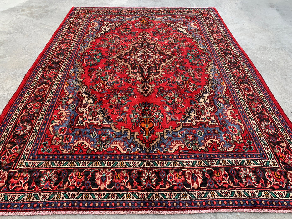 Handmade Persian Wool Area Rug 7x10 - Red, Blue & Ivory Traditional Medallion Persian Style Rug - Exact Size 9'9" x 7'1" - KBHM-1037