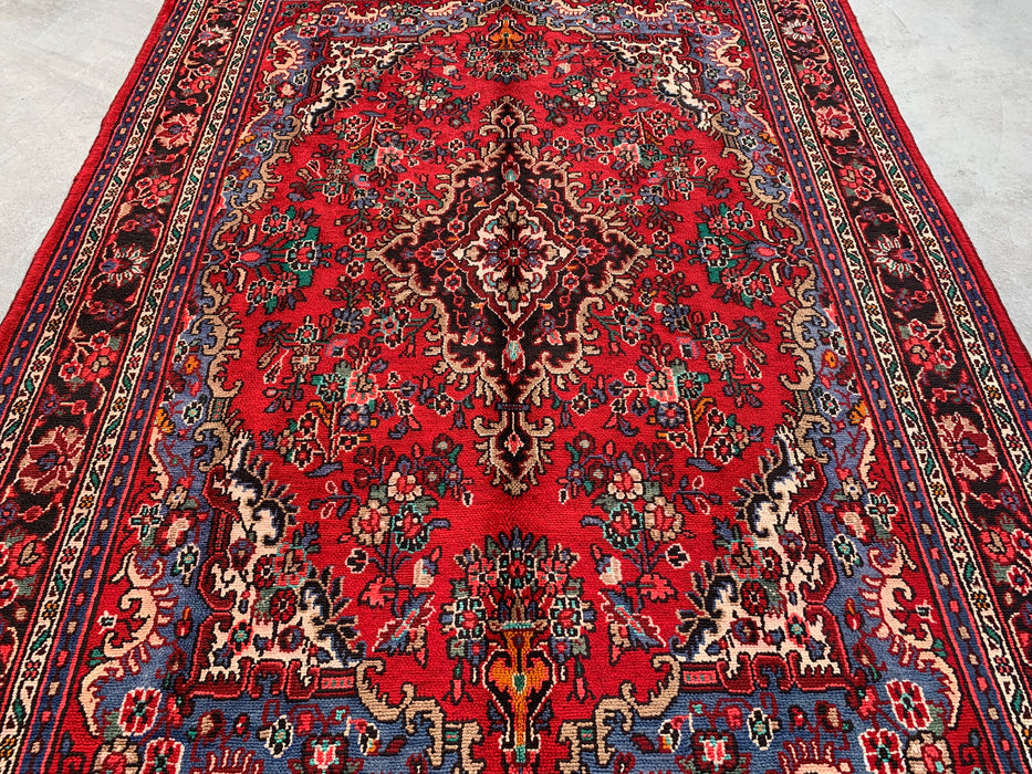 Handmade Persian Wool Area Rug 7x10 - Red, Blue & Ivory Traditional Medallion Persian Style Rug - Exact Size 9'9" x 7'1" - KBHM-1037