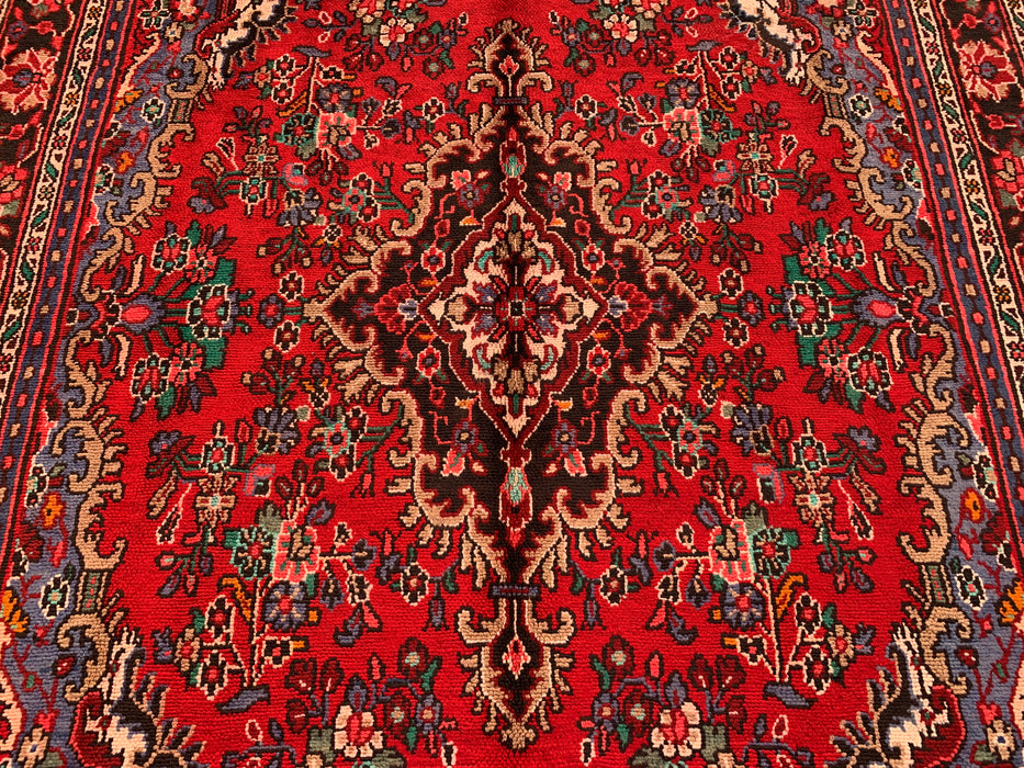 Handmade Persian Wool Area Rug 7x10 - Red, Blue & Ivory Traditional Medallion Persian Style Rug - Exact Size 9'9" x 7'1" - KBHM-1037