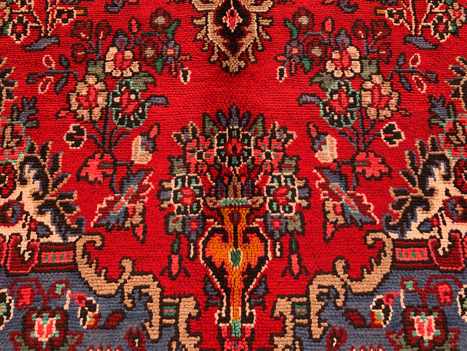 Handmade Persian Wool Area Rug 7x10 - Red, Blue & Ivory Traditional Medallion Persian Style Rug - Exact Size 9'9" x 7'1" - KBHM-1037