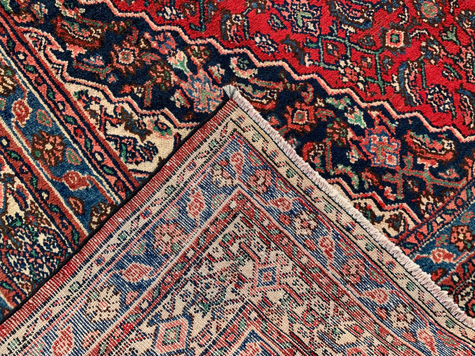 Handmade Persian Wool Area Rug 7x10 - Red, Blue & Ivory Traditional Geometric Medallion Persian Style Rug - Exact Size 10'5" x 7'0" - KBHM-1038