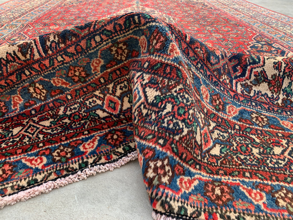 Handmade Persian Wool Area Rug 7x10 - Red, Blue & Ivory Traditional Geometric Medallion Persian Style Rug - Exact Size 10'5" x 7'0" - KBHM-1038