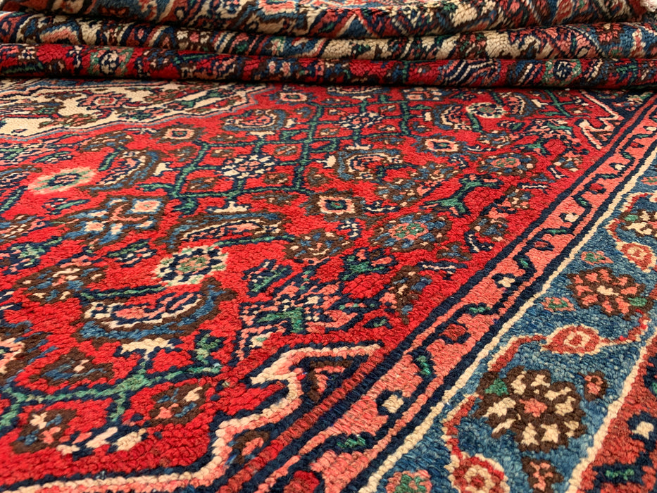 Handmade Persian Wool Area Rug 7x10 - Red, Blue & Ivory Traditional Geometric Medallion Persian Style Rug - Exact Size 10'5" x 7'0" - KBHM-1038