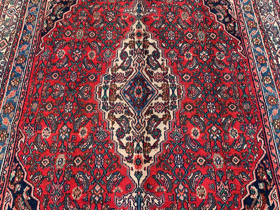 Handmade Persian Wool Area Rug 7x10 - Red, Blue & Ivory Traditional Geometric Medallion Persian Style Rug - Exact Size 10'5" x 7'0" - KBHM-1038