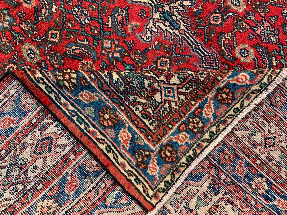 Handmade Persian Wool Area Rug 7x10 - Red, Blue & Ivory Traditional Geometric Medallion Persian Style Rug - Exact Size 10'5" x 7'0" - KBHM-1038