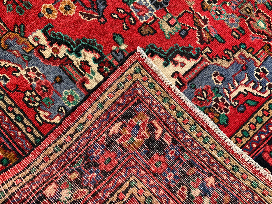 Handmade Persian Wool Area Rug 7x10 - Red, Blue & Ivory Traditional Medallion Persian Style Rug - Exact Size 10'0" x 7'3" - KBHM-1039