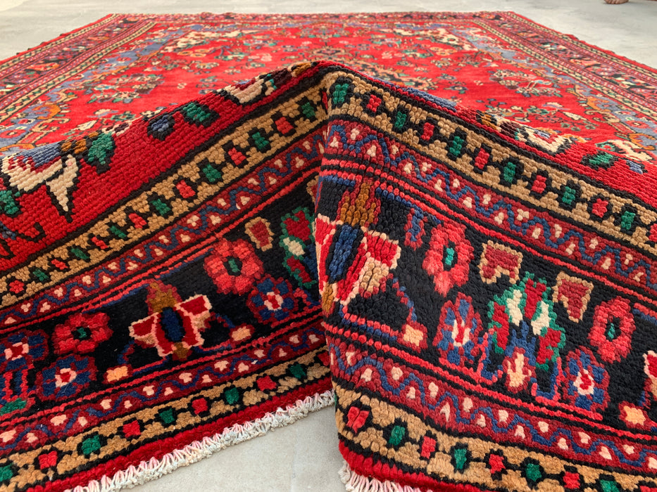 Handmade Persian Wool Area Rug 7x10 - Red, Blue & Ivory Traditional Medallion Persian Style Rug - Exact Size 10'0" x 7'3" - KBHM-1039