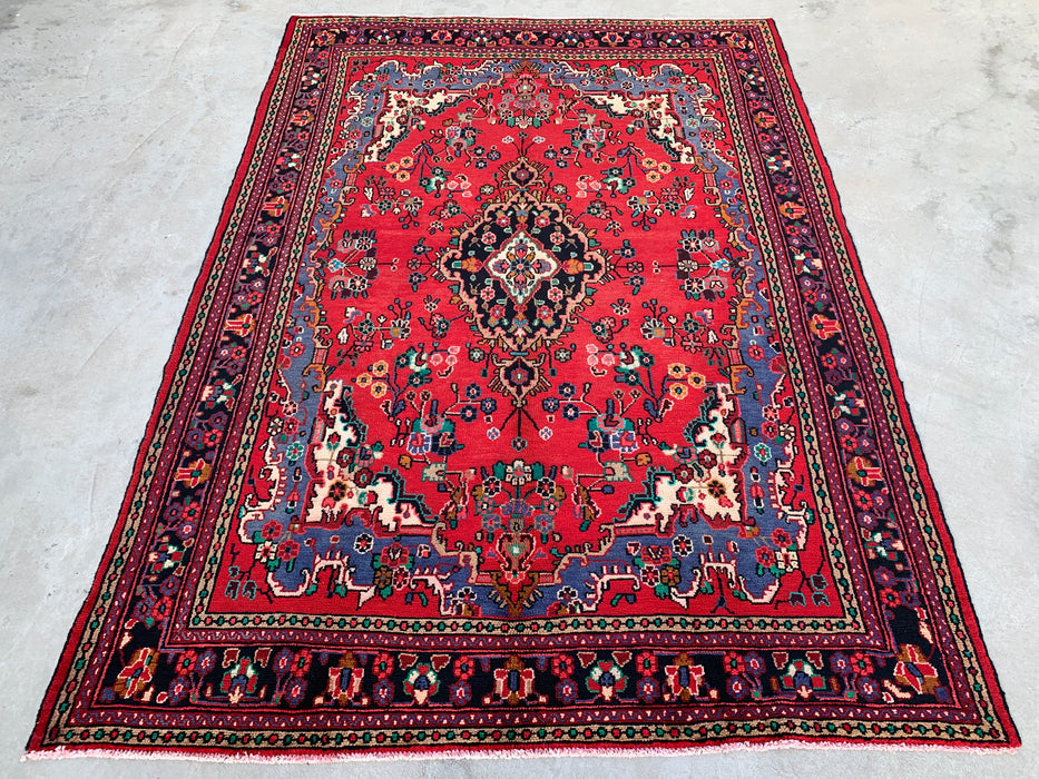 Handmade Persian Wool Area Rug 7x10 - Red, Blue & Ivory Traditional Medallion Persian Style Rug - Exact Size 10'0" x 7'3" - KBHM-1039