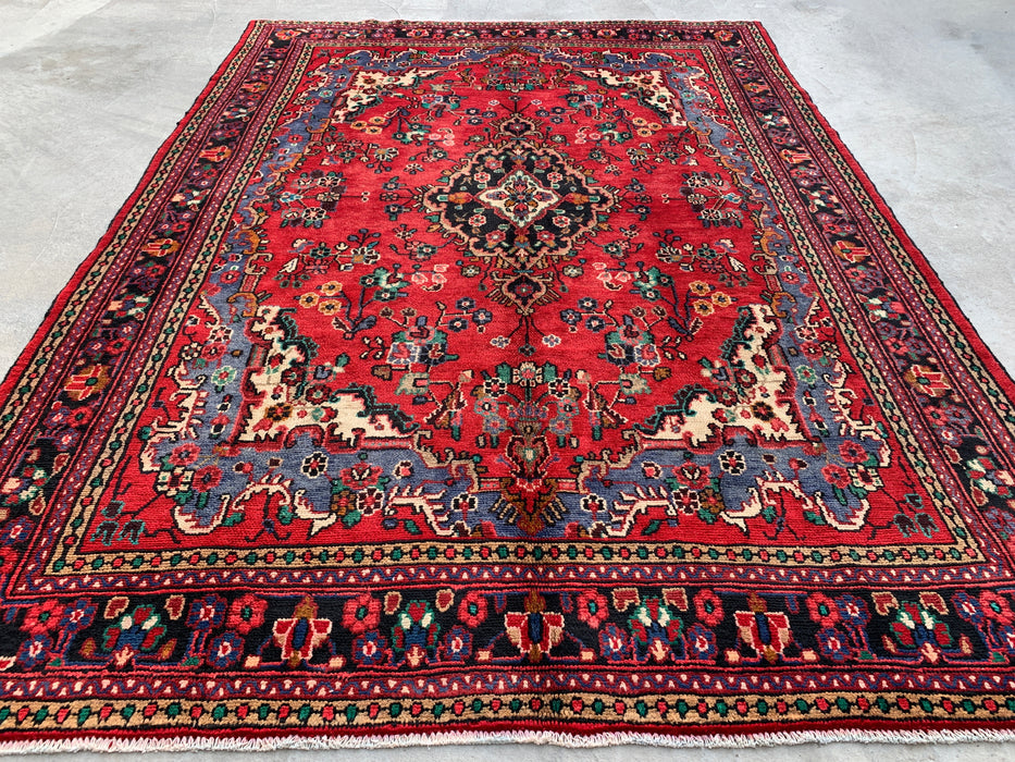 Handmade Persian Wool Area Rug 7x10 - Red, Blue & Ivory Traditional Medallion Persian Style Rug - Exact Size 10'0" x 7'3" - KBHM-1039