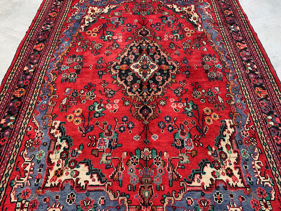 Handmade Persian Wool Area Rug 7x10 - Red, Blue & Ivory Traditional Medallion Persian Style Rug - Exact Size 10'0" x 7'3" - KBHM-1039