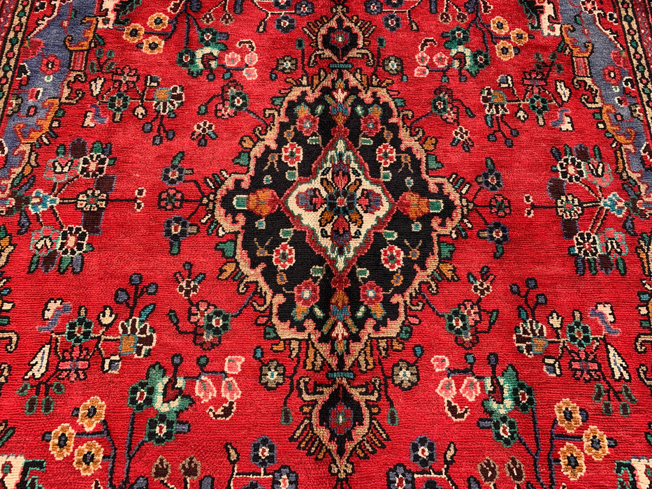 Handmade Persian Wool Area Rug 7x10 - Red, Blue & Ivory Traditional Medallion Persian Style Rug - Exact Size 10'0" x 7'3" - KBHM-1039