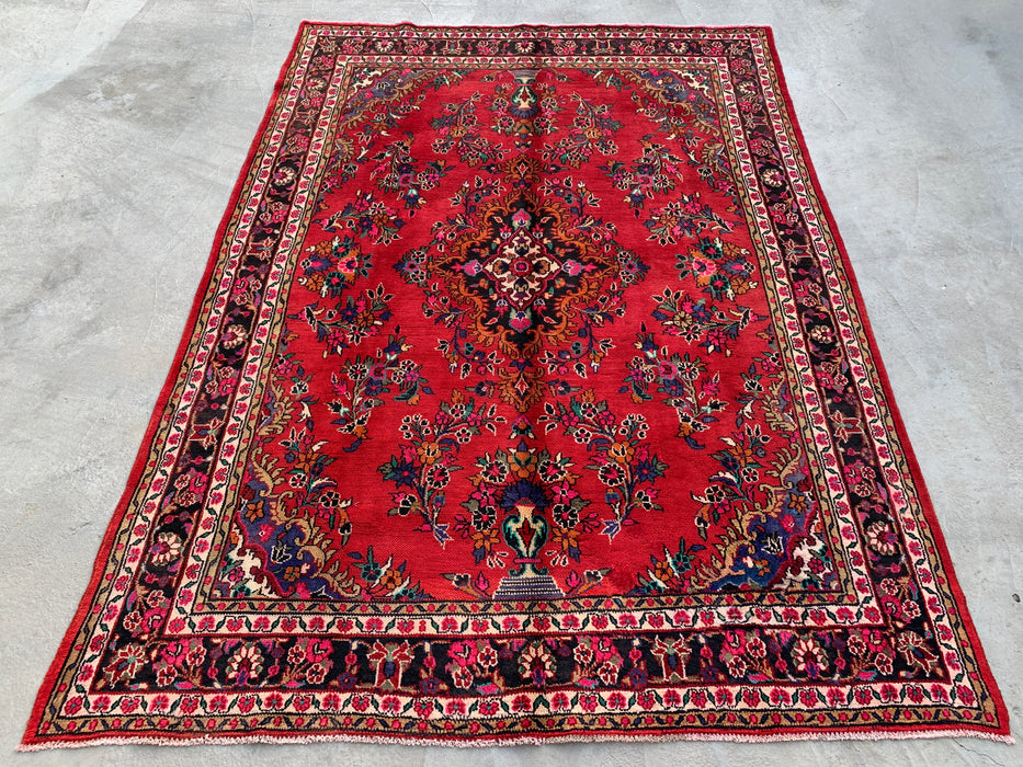 10'4 x 6'11 Hand-Knotted Persian Wool Rug in Red, Blue & Ivory Traditional Medallion Design | KBHM-1040