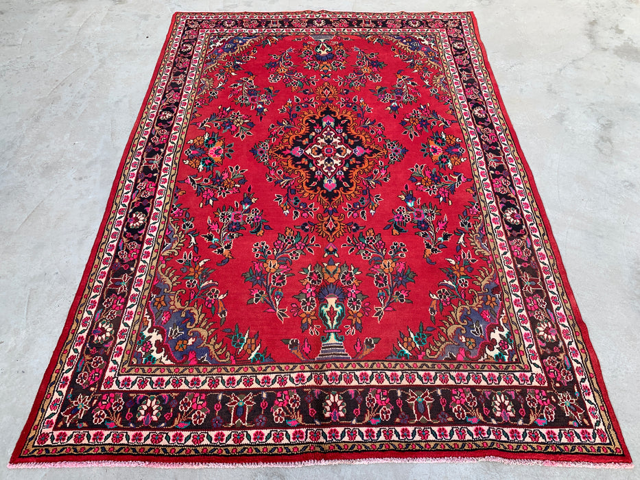 10'4 x 6'11 Hand-Knotted Persian Wool Rug in Red, Blue & Ivory Traditional Medallion Design | KBHM-1040