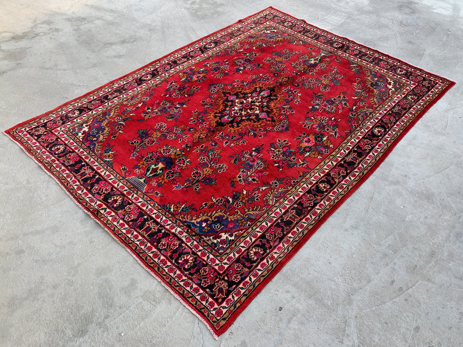 10'4 x 6'11 Hand-Knotted Persian Wool Rug in Red, Blue & Ivory Traditional Medallion Design | KBHM-1040