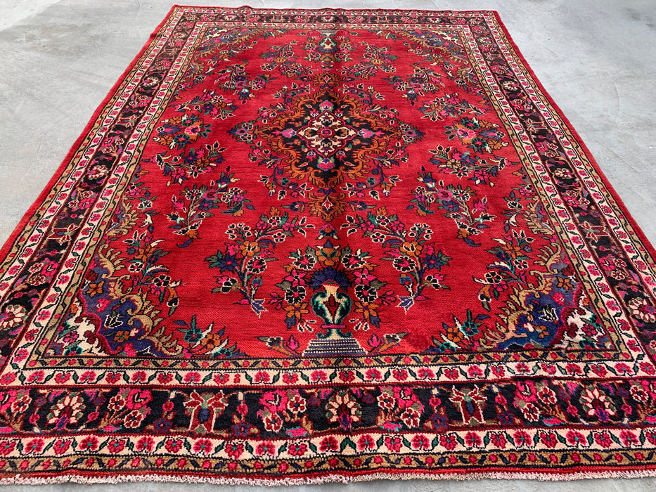 10'4 x 6'11 Hand-Knotted Persian Wool Rug in Red, Blue & Ivory Traditional Medallion Design | KBHM-1040
