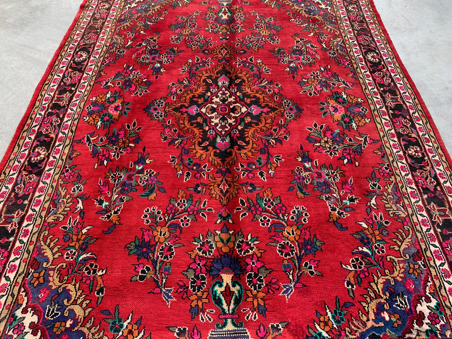 10'4 x 6'11 Hand-Knotted Persian Wool Rug in Red, Blue & Ivory Traditional Medallion Design | KBHM-1040