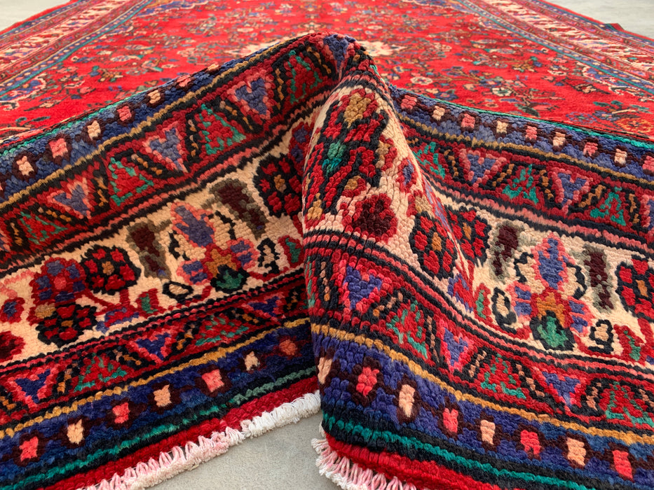 Handmade Persian Wool Area Rug 7x10 - Red, Navy & Ivory Traditional Medallion Persian Style Rug - Exact Size 10'1" x 6'10" - KBHM-1042