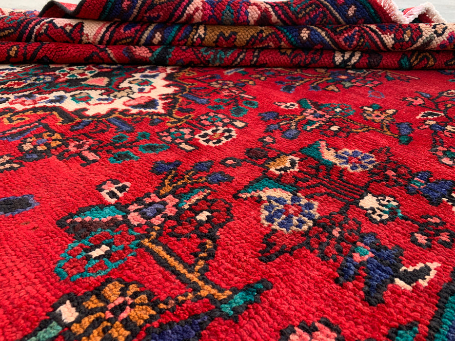 Handmade Persian Wool Area Rug 7x10 - Red, Navy & Ivory Traditional Medallion Persian Style Rug - Exact Size 10'1" x 6'10" - KBHM-1042
