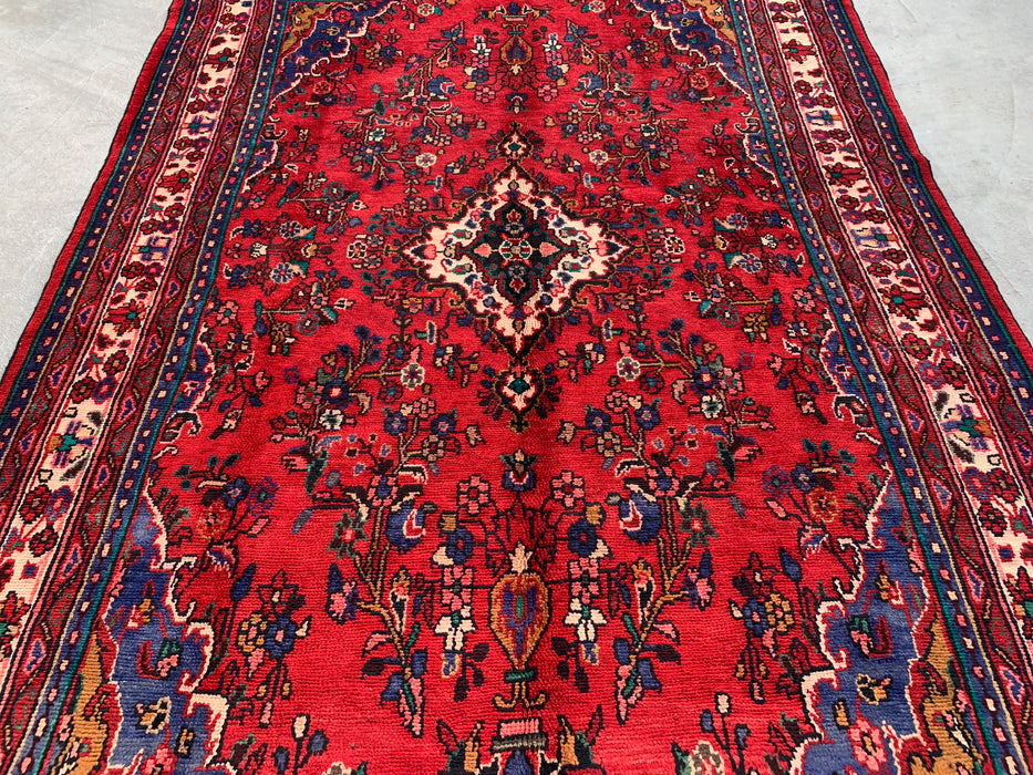 Handmade Persian Wool Area Rug 7x10 - Red, Navy & Ivory Traditional Medallion Persian Style Rug - Exact Size 10'1" x 6'10" - KBHM-1042