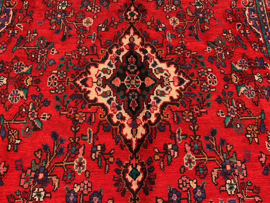 Handmade Persian Wool Area Rug 7x10 - Red, Navy & Ivory Traditional Medallion Persian Style Rug - Exact Size 10'1" x 6'10" - KBHM-1042