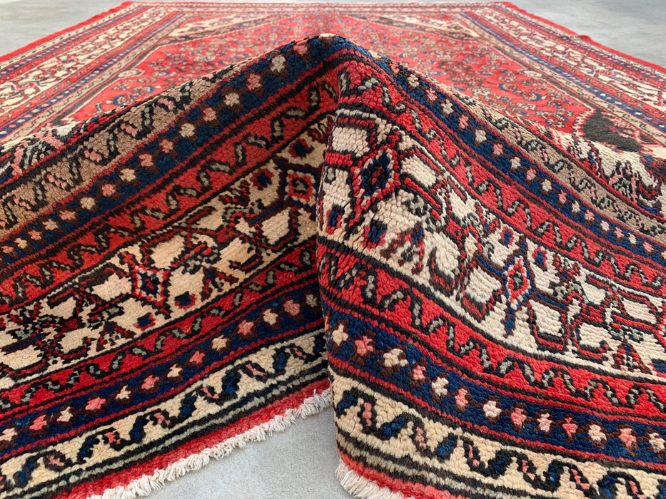 10'4 x 6'11 Hand-Knotted Persian Wool Rug in Red, Ivory & Navy Traditional Geometric Medallion Design | KBHM-1043