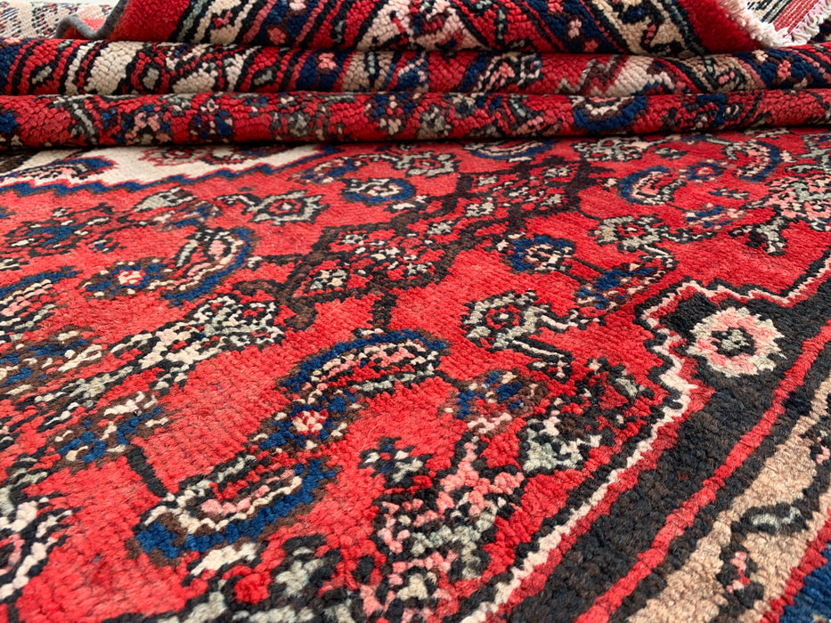 10'4 x 6'11 Hand-Knotted Persian Wool Rug in Red, Ivory & Navy Traditional Geometric Medallion Design | KBHM-1043